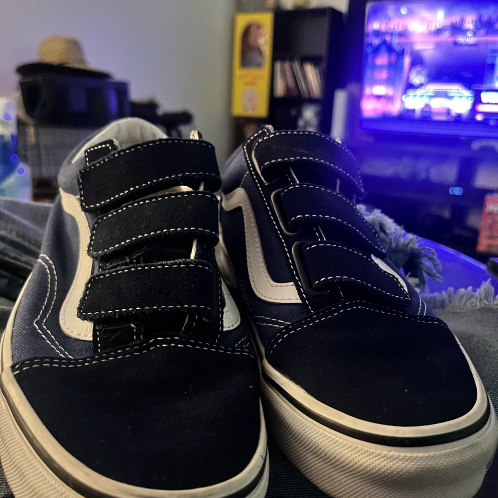 Vans Kids Black and White Velcro Sneakers